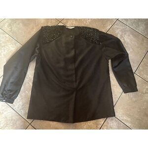 Vintage Alain Saval Raw Silk Sequin Blouse Black